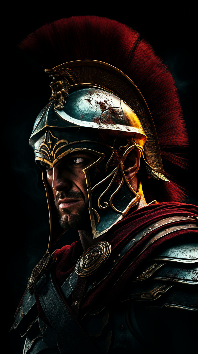 Glowing Roman Centurion with Fiery Eyes