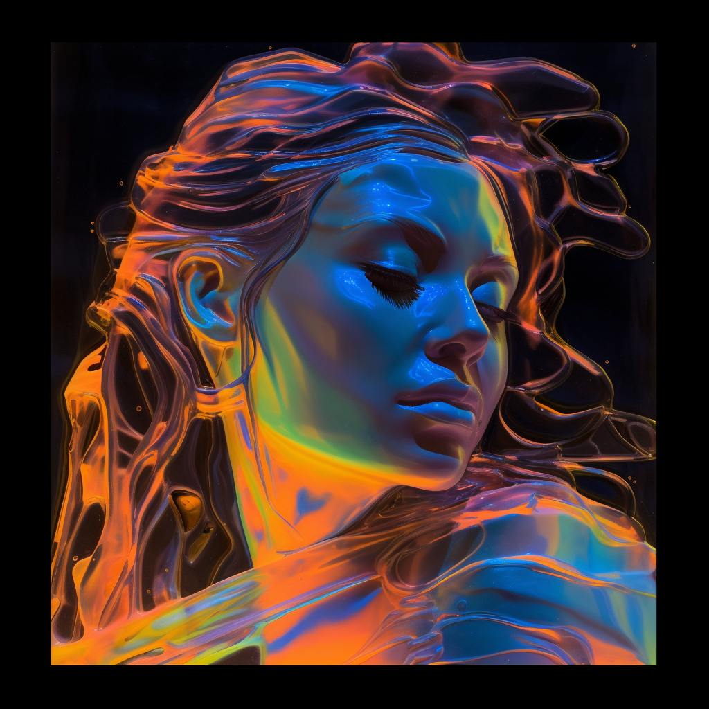 Neon glowing glass woman portrait