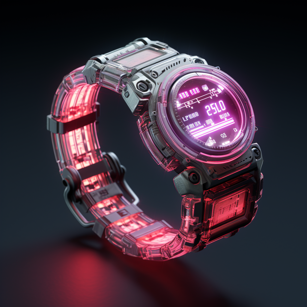 Glowing cyberpunk wristwatch in realistic style