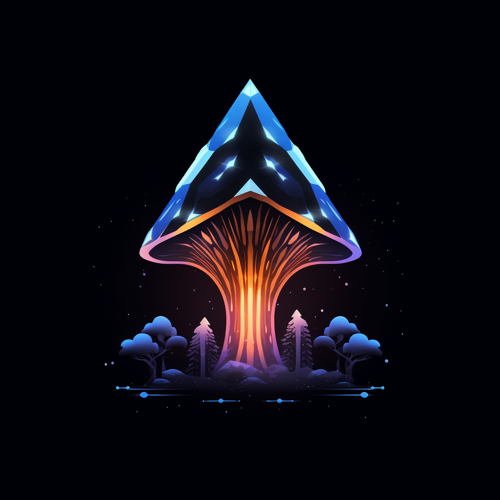 Glowing psychedelic mushroom logo made of triangles