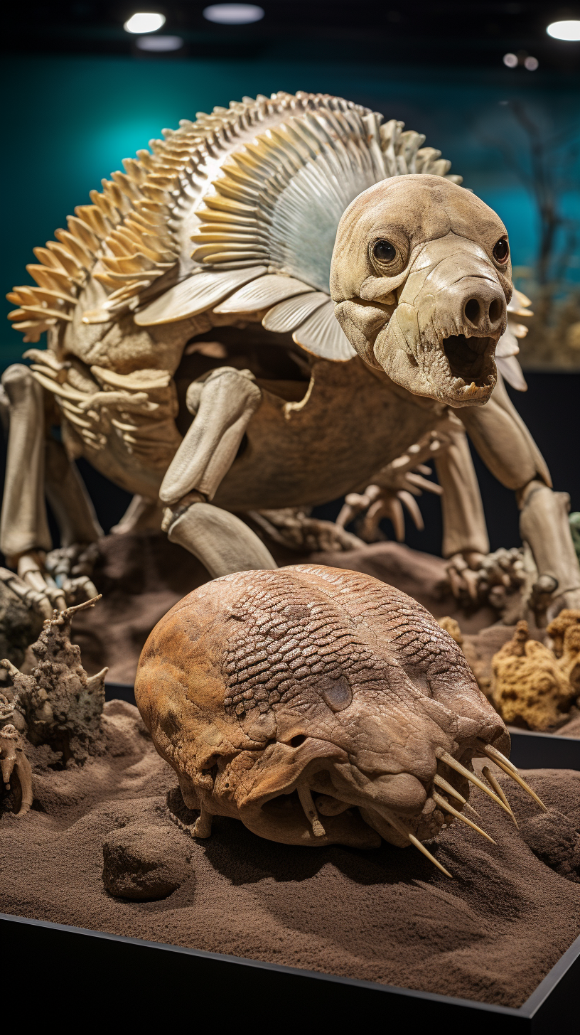 Realistic Glyptodon Skeleton with Early Human Artifacts