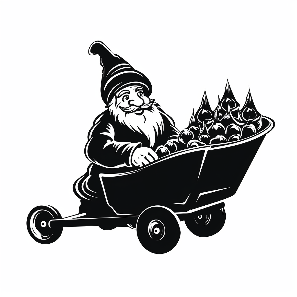 Adorable gnome in a wheelbarrow