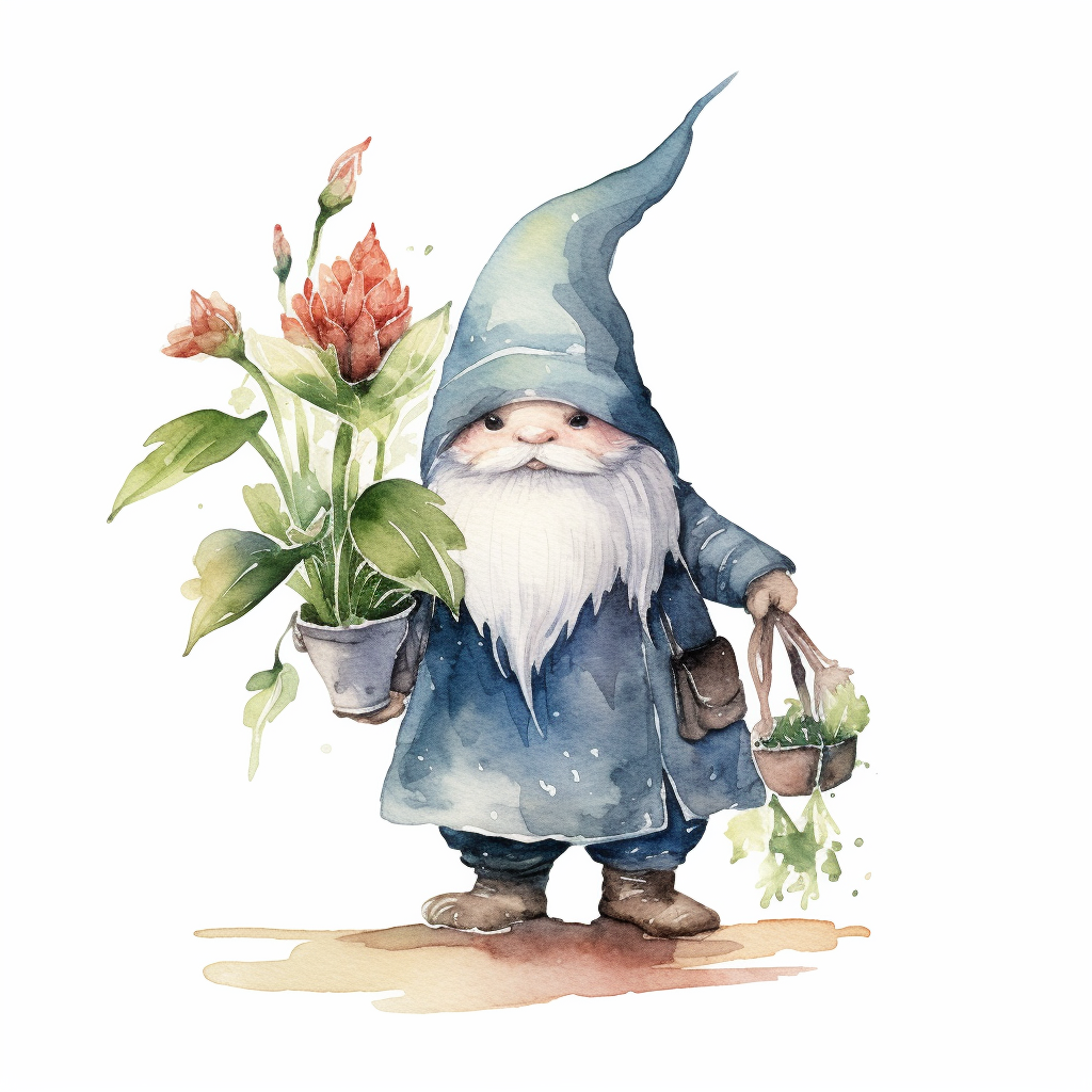 Minimalistic gnome wizard with plants