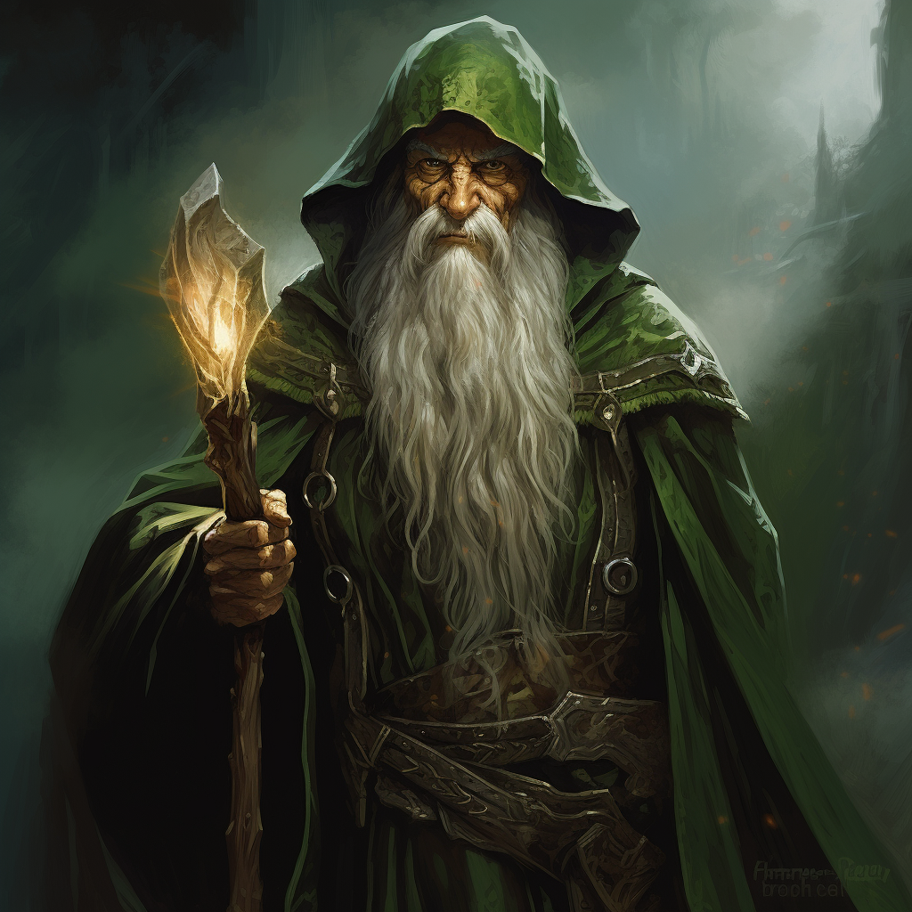 Mystical gnome wizard in green robes