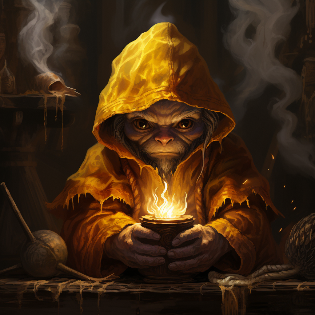 Gnome wizard holding flames in hands