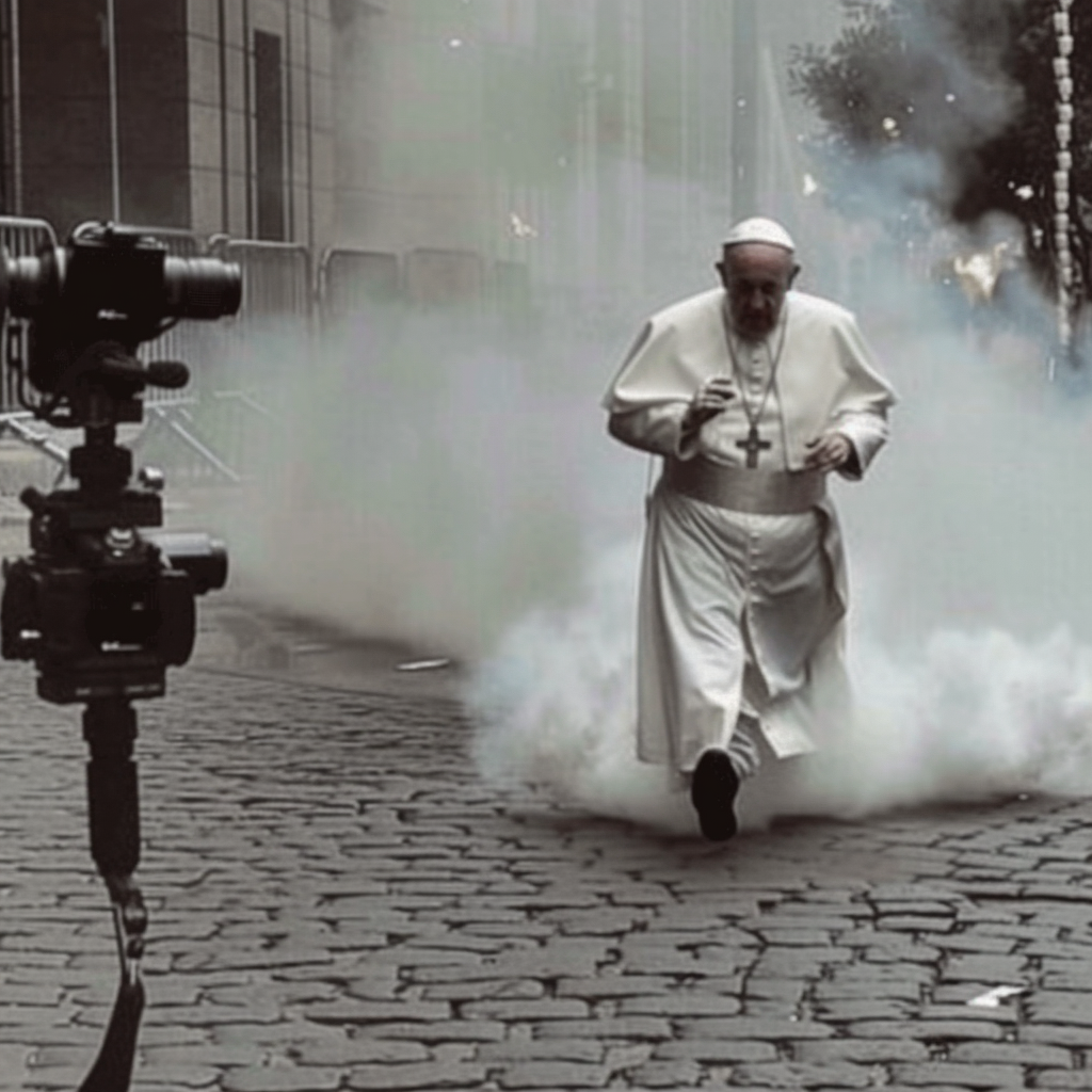 GoPro shot of the Pope running from fire