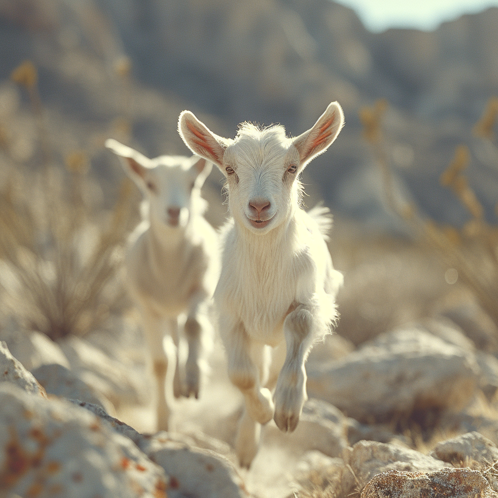 Goat running in desert