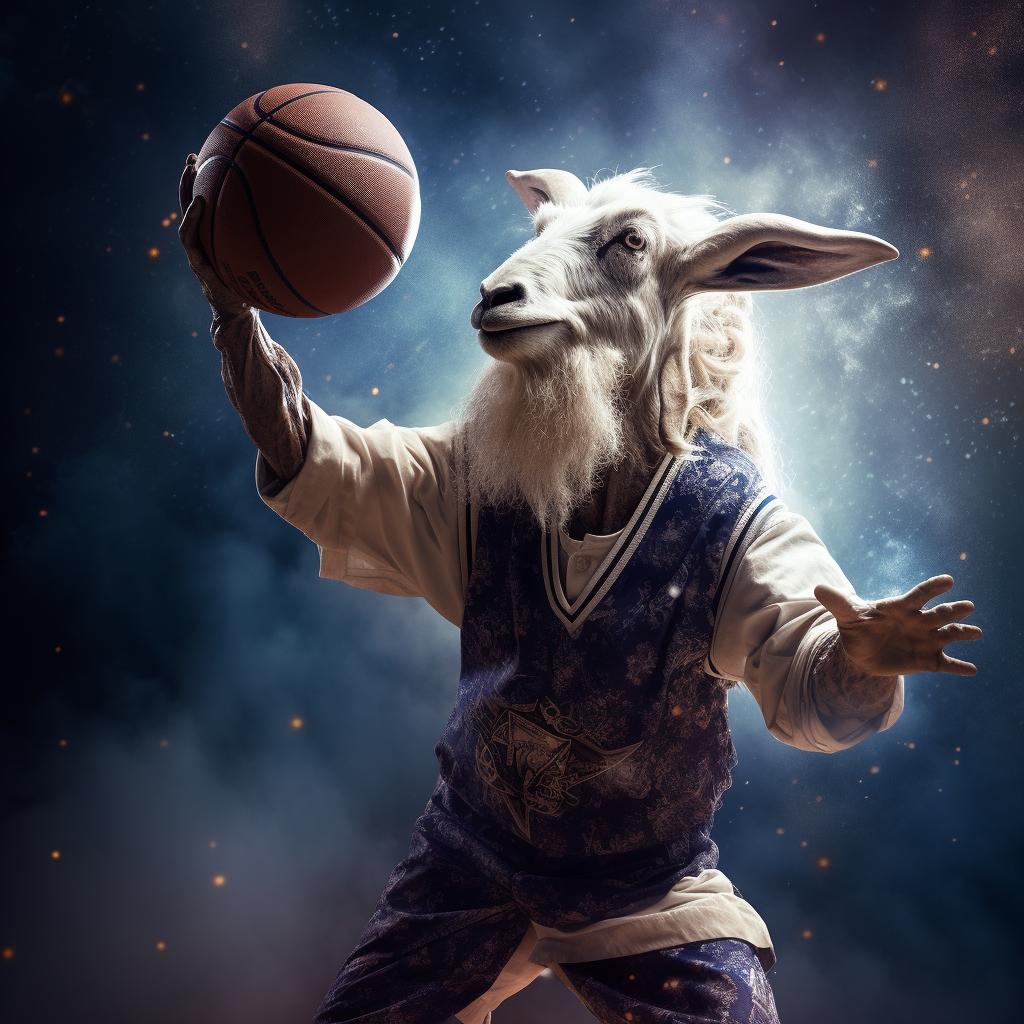 Goat shooting basketball in action