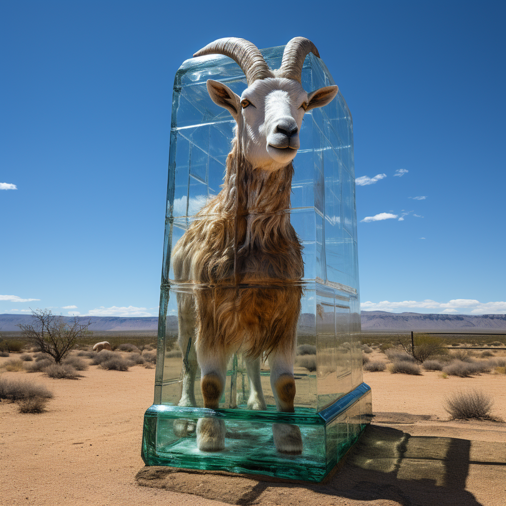 G.O.A.T  on glass building in desert