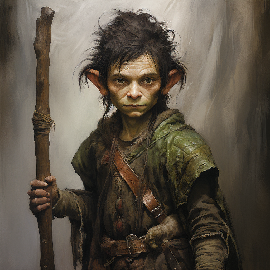 Black-haired Goblin with Staff in Epic Fantasy Art