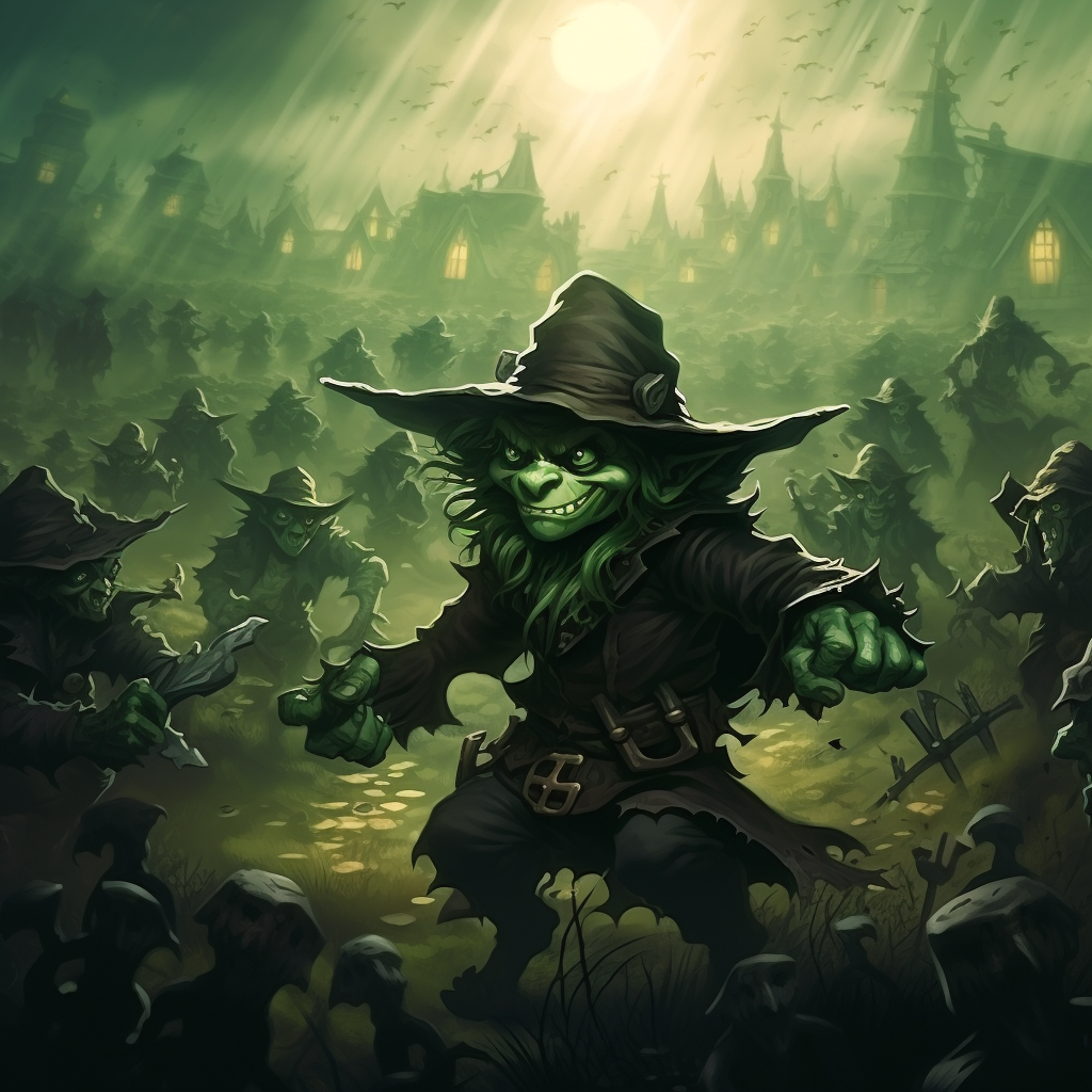 Illustration of goblins in a dreamlike field