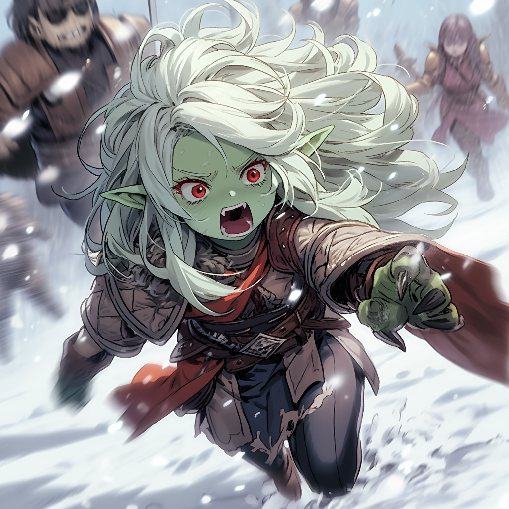 Goblin girl running in the snow