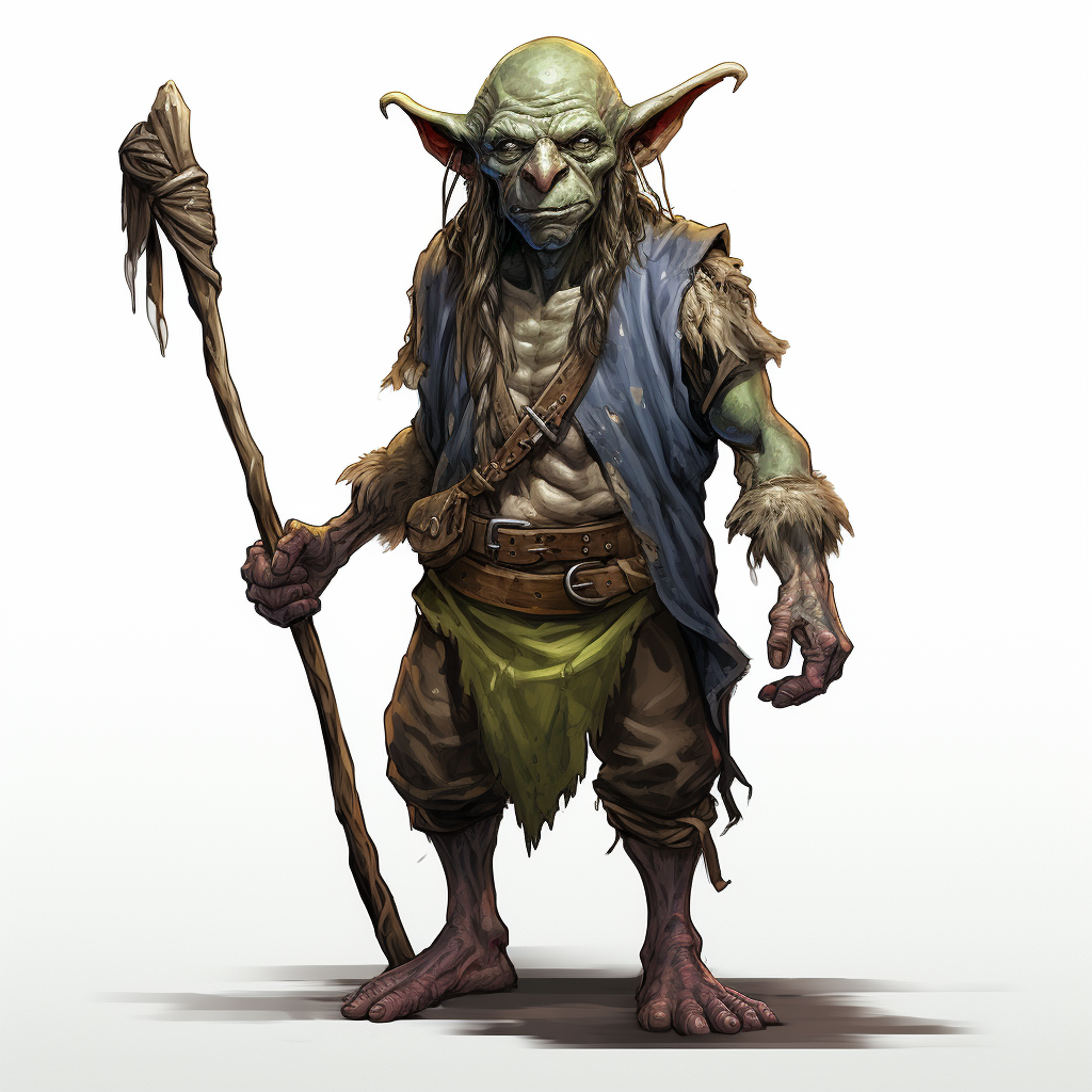 Colorful Goblin Shaman with Headpiece and Staff