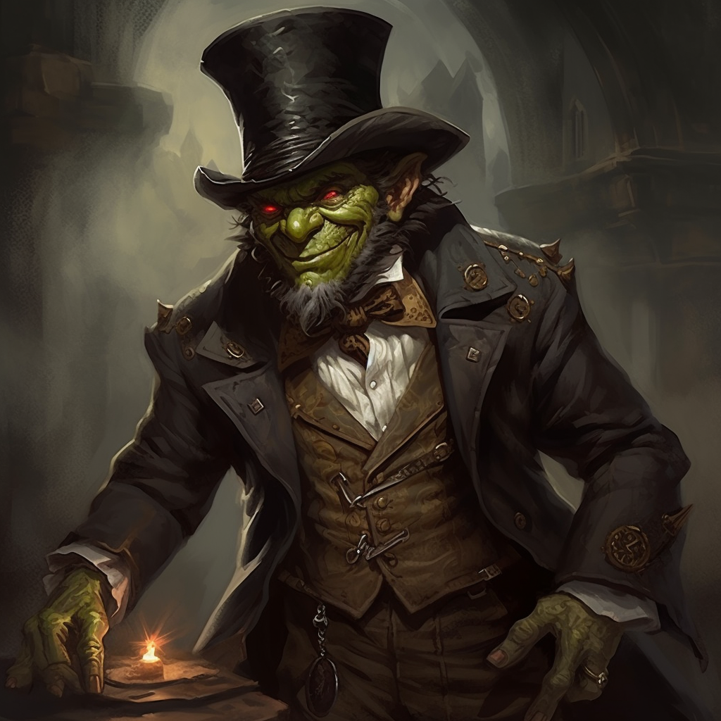 Goblin wearing rounded top bowler hat