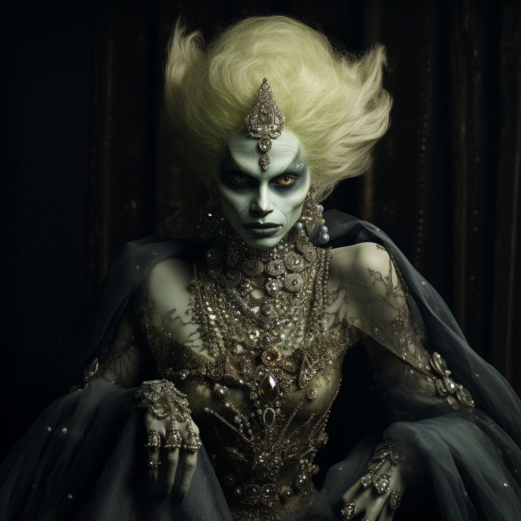 Goblin Queen with Pointed Ears and Green Eyes