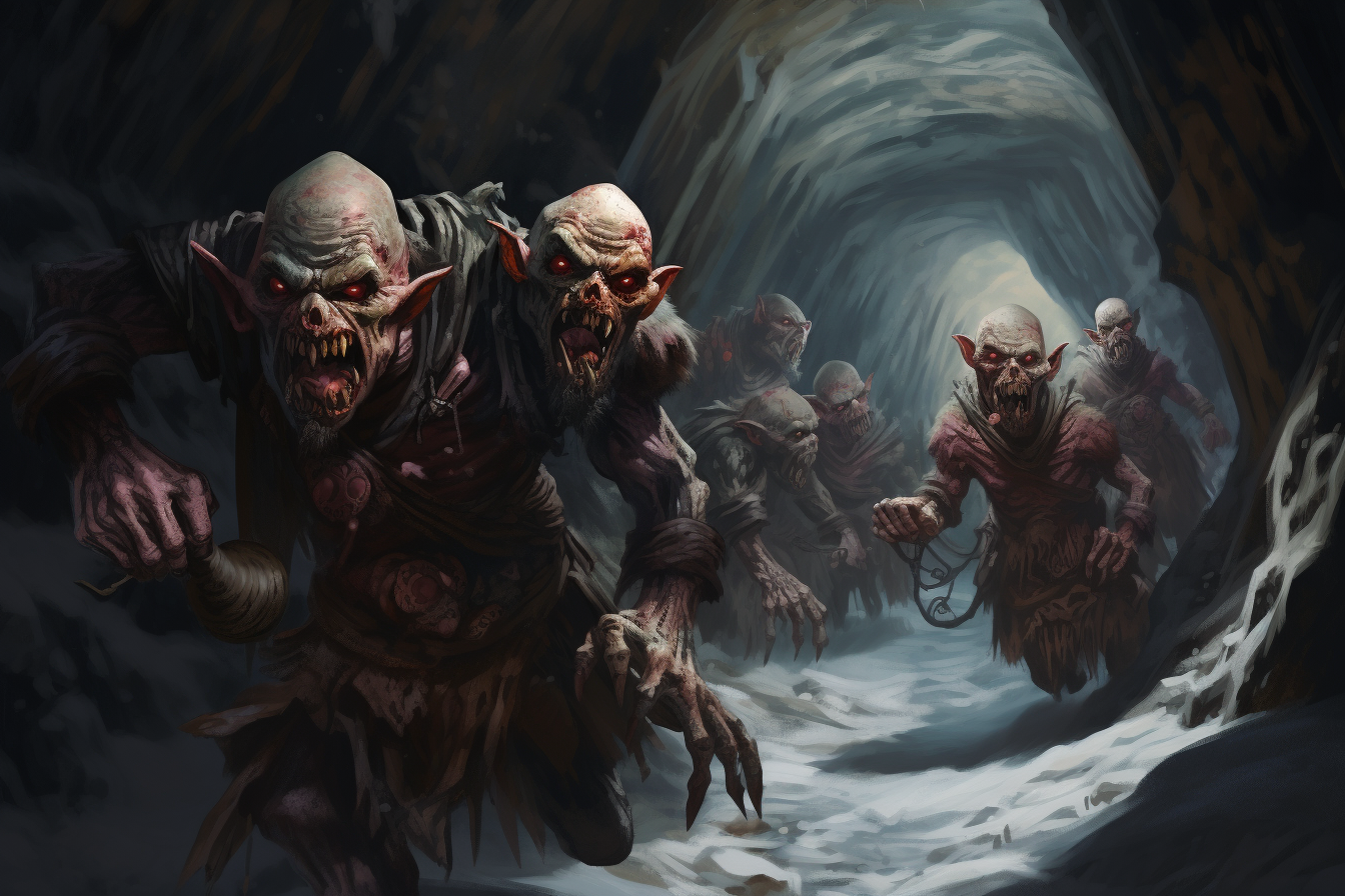 Detailed Fantasy Art of Goblins in Snow Path