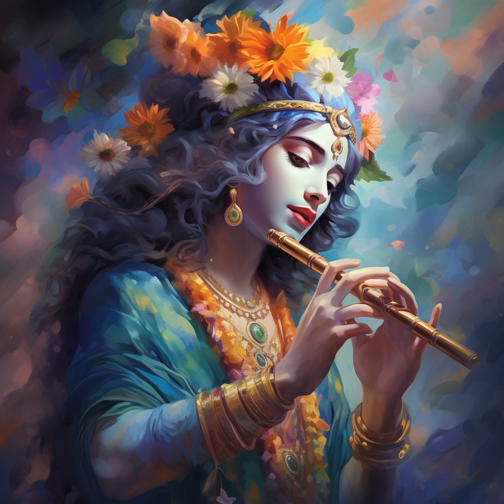 Beautiful God Krishna playing the flute