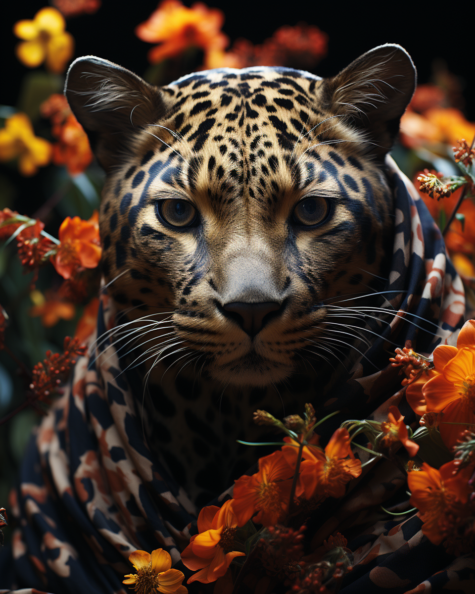 Psychedelic film shot of a god-like leopard creature