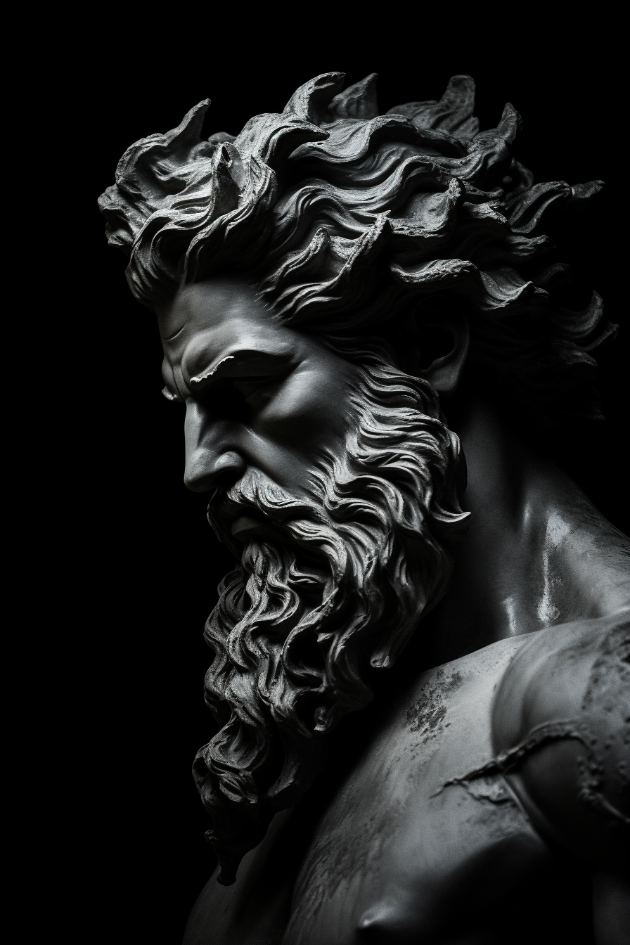 Black and white portrait of Poseidon