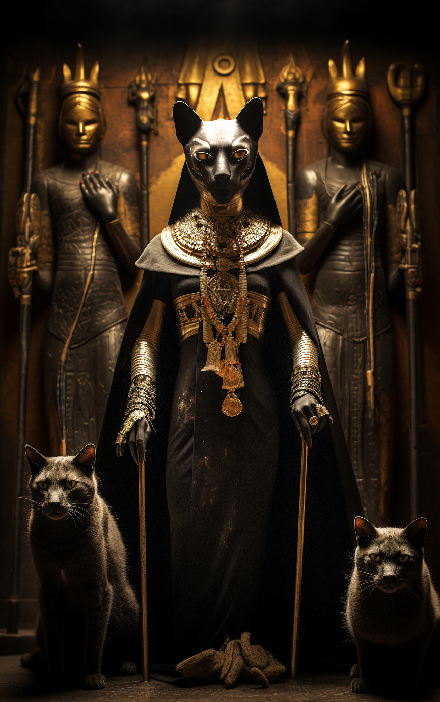 The goddess Bastet surrounded by cats