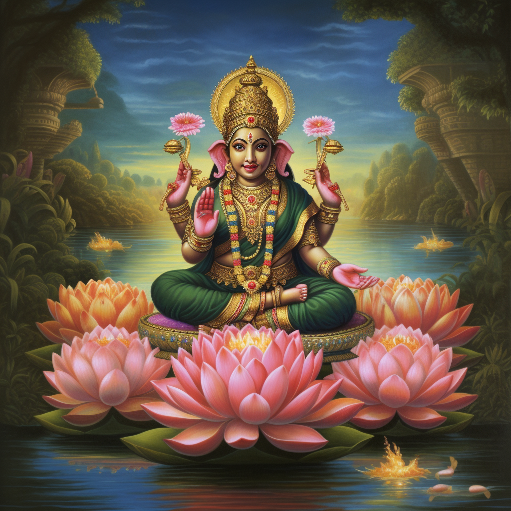 Goddess Lakshmi and the Buddha, symbolizing divine blessings