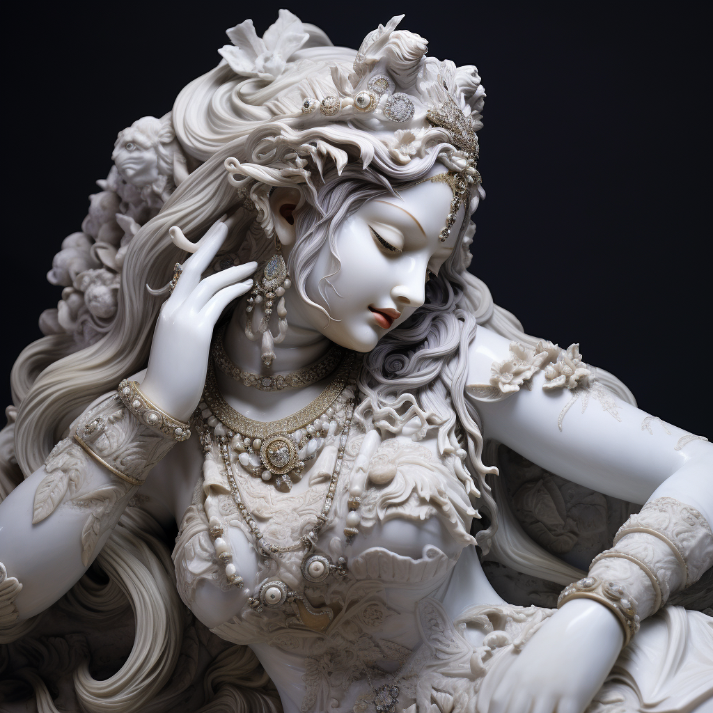 Realistic Marble Carving of Goddess Mayshasur