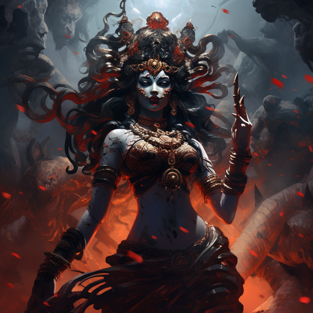 Mighty goddess Kali holding weapons