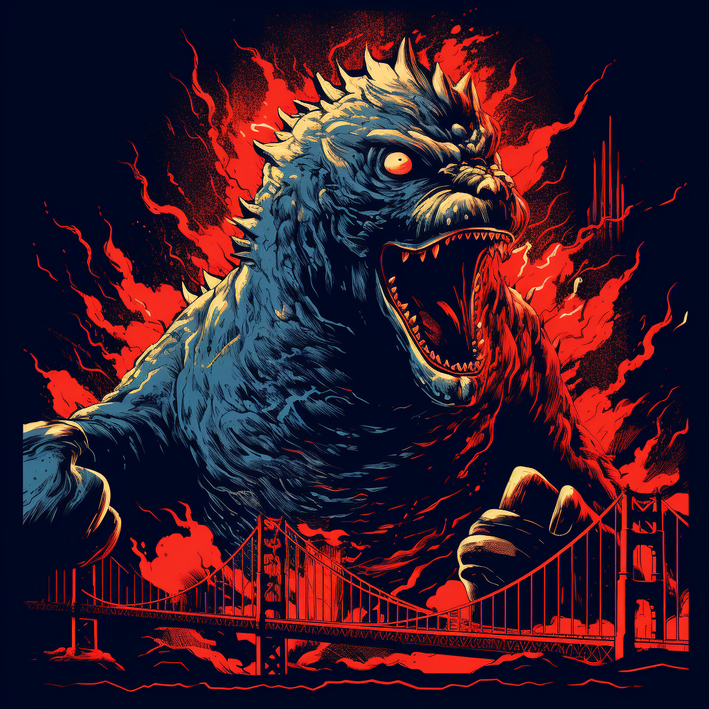 Godzilla working on his Macbook Pro