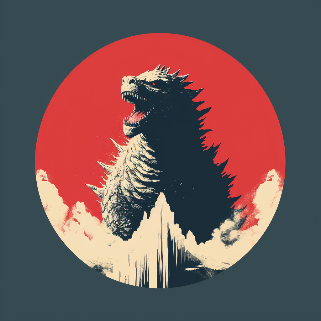 Minimal Godzilla logo men's tee with retro poster art