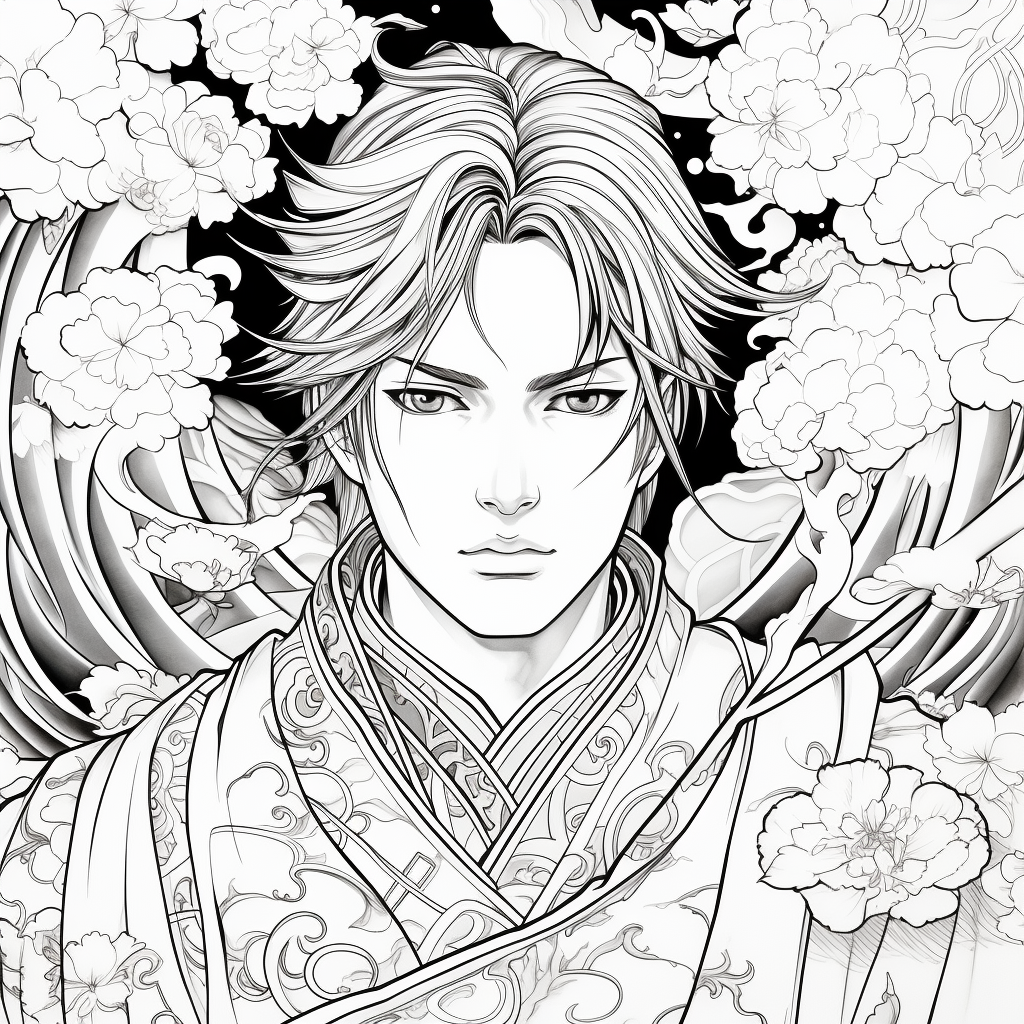 Black and white coloring page of Gojo Satoru