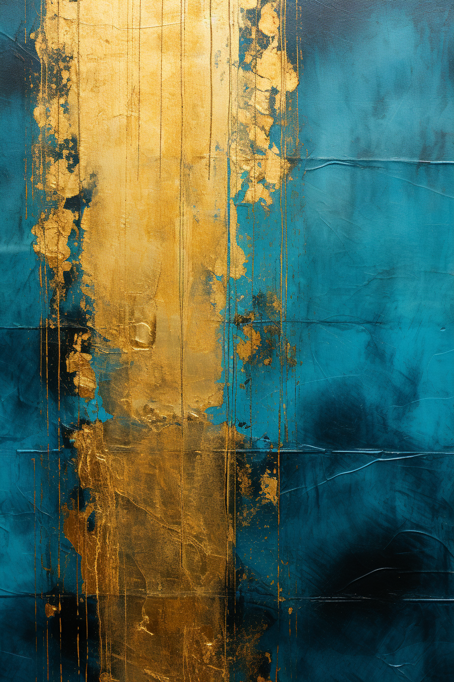 Abstract painting with gold and blue colors