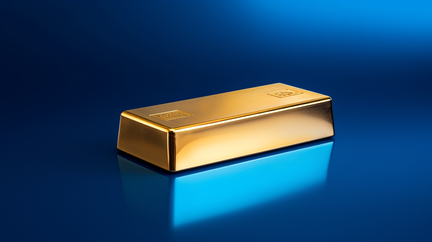 Gold Bullion Bar on Blue Background