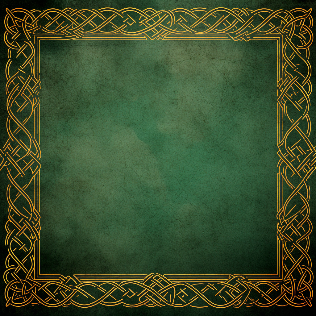 Gold Celtic Knots Frame on Green Grunge Scrapbook Paper