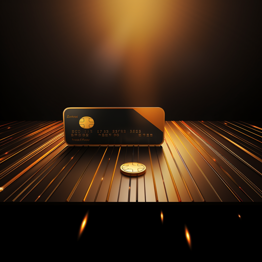 Gold Circle Coin Falling on Bank Card with Glow Stripes