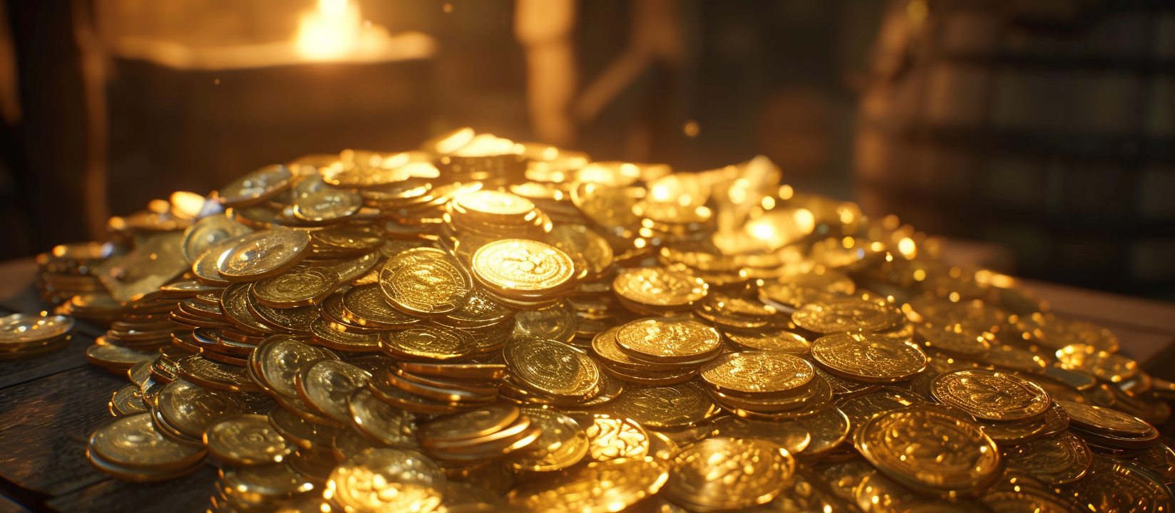 Table with Gold Coins Render