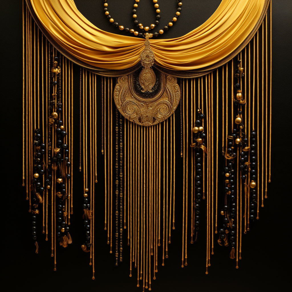 Gold background with beads and tassels