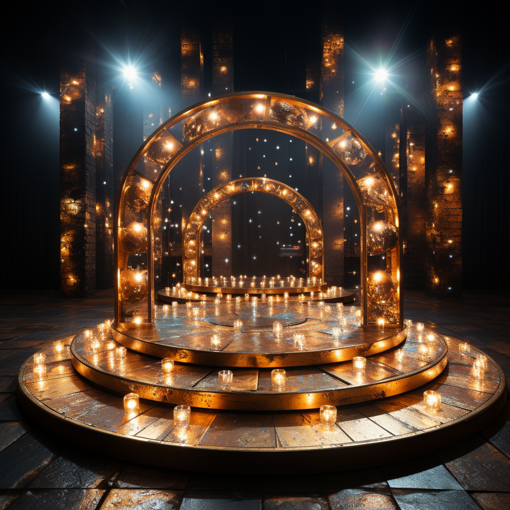 Realistic gold and diamonds circular stage