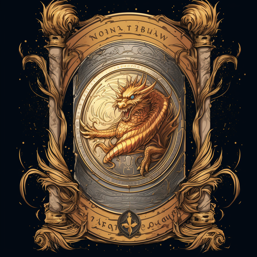 Hand-drawn gold dragon scroll emblem