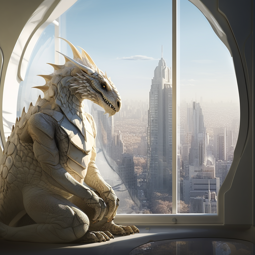 Gold Dragonborn Looking Out Window