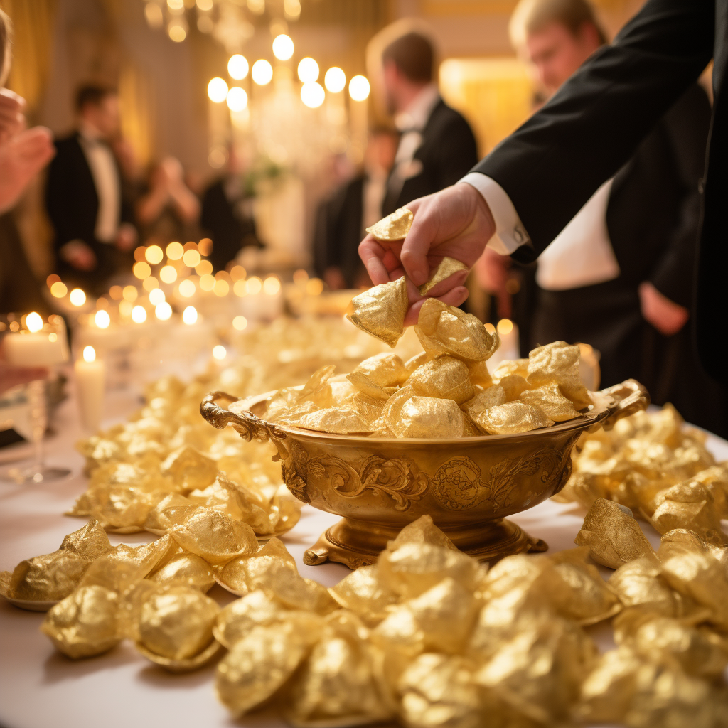 Exquisite gold dumplings on a table in a British celebration