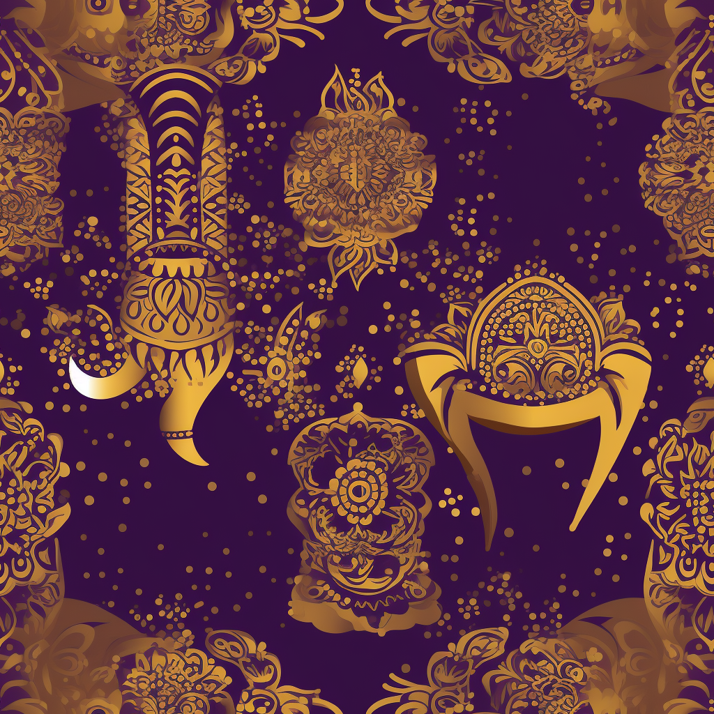 Gold Elephant Purple Indian Pattern Tile