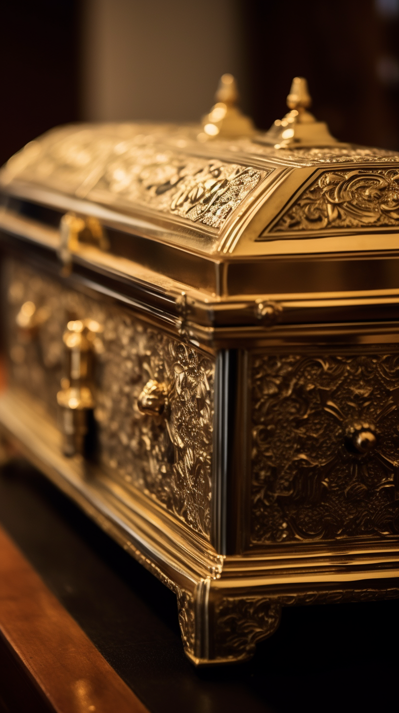 Beautiful gold funeral casket photo