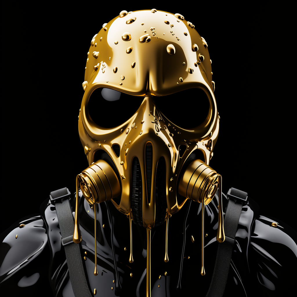 Golden gas mask with dripping liquid