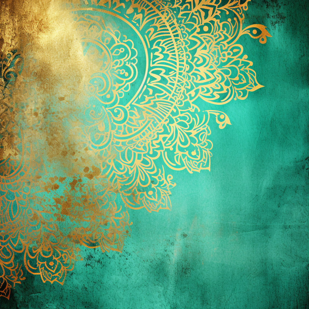 Gold Henna Pattern on Turquoise Background