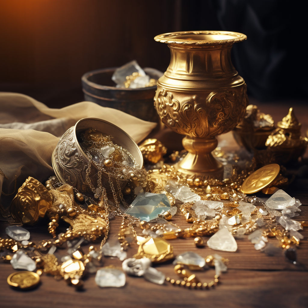 Gold jewelry on table