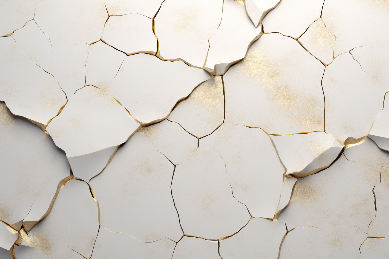 Minimalistic graphic of gold kintsugi wall cracks