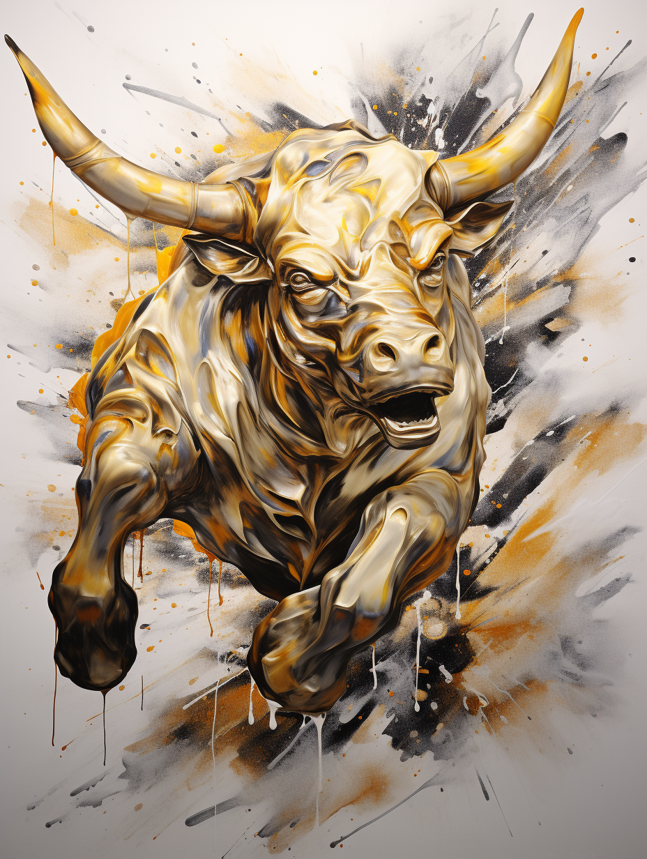 Abstract gold kintsugi bull on vibrant background