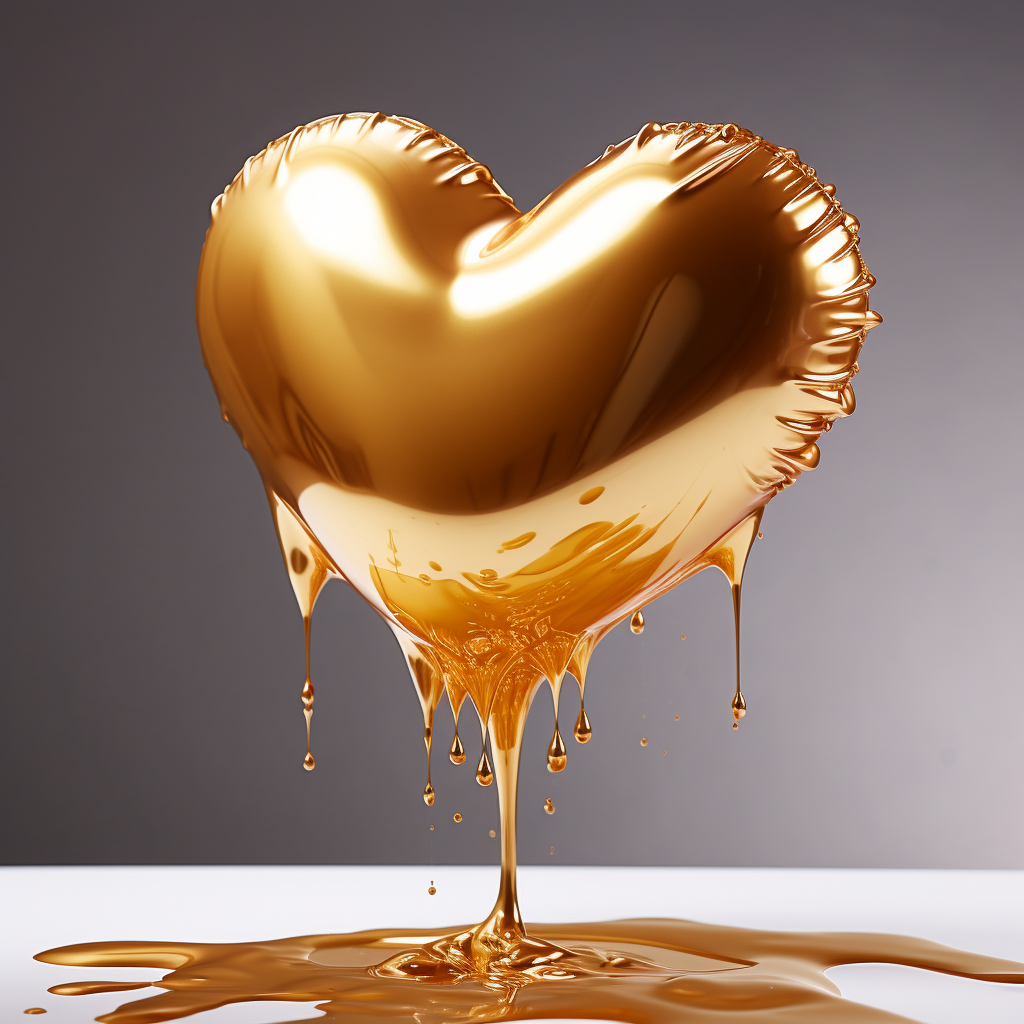 Beautiful gold liquid pouring over heart balloon