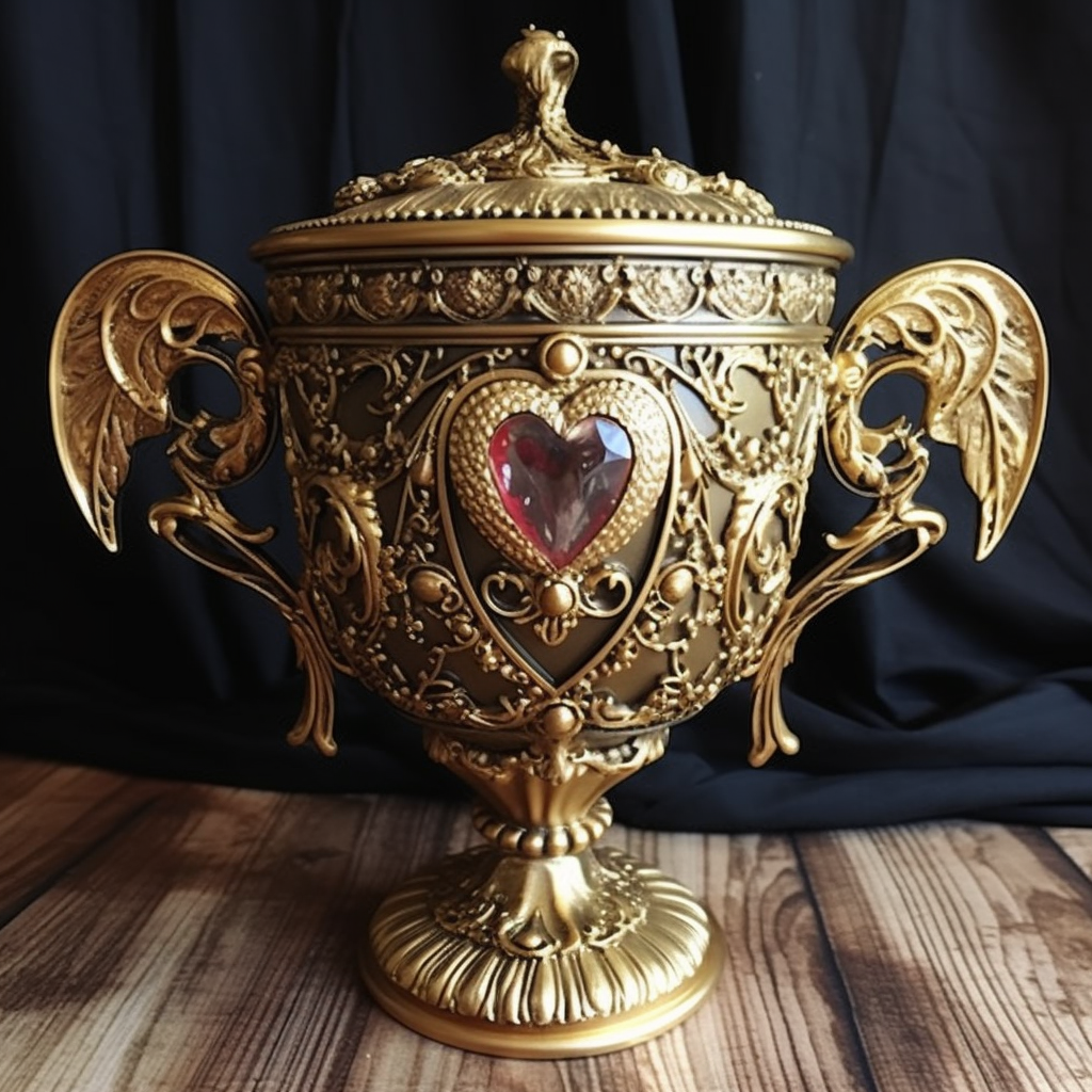 Beautiful gold love cup chalice with hearts