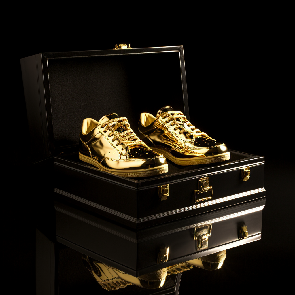 Elegant gold shoe box in black room